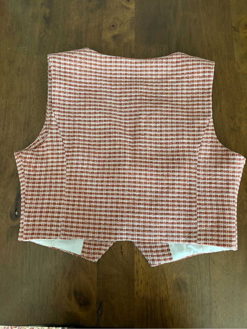 Altar’d State Two-Piece Tweed Crop Vest & Shorts Set in Rust Gingham Plaid - Picture 3 of 8